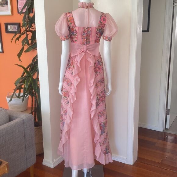Vintage Pink Floral Victorian Style High Neck Maxi Dress Size Small - Picture 6 of 16
